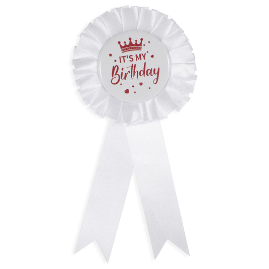 Birthday Ribbon Badge Brooch White Fabric Birthday Corsage Satin Tinplate Badge Pin for Girls Women Men Party Decorations Gifting Party Favors