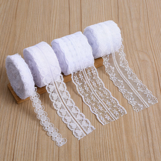 44 Yards White Lace Ribbon, 4 Rolls Elegant Style Crochet Lace Trim with Scalloped Edge Wedding Decoration DIY Sewing Craft Laces for Gift Wrapping Dress Christmas (11 Yds Each, 0.6 to 1.8 Inch Wide)