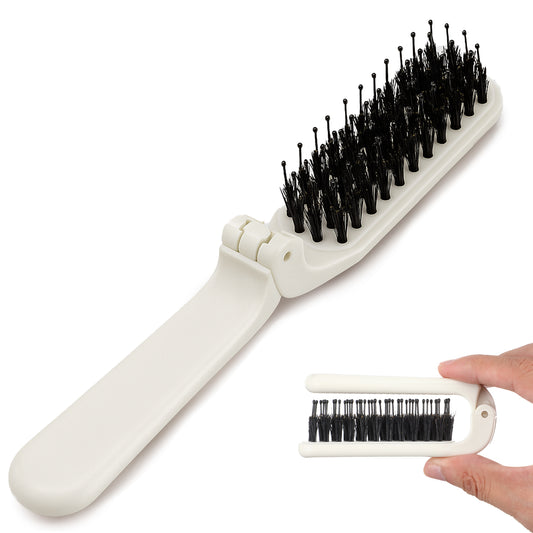 Foldable Hair Brush, Mini Portable Pocket Travel Boar Bristles Brush for Thin Thick Curly Wet Dry Hair, Folding Compact Size, Vacation Friendly