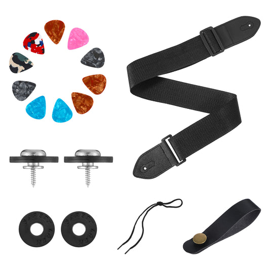 Alrhso Guitar Strap With 10 Picks 2 Locks Guitar Accessories Adjustable Strap For Electric & Bass Guitars, Black