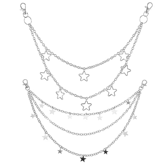 Star Belt Chain, 2 Pcs Y2k Pants Chain Multi-Layer Punk Rock Jean Chains Vintage Hip Hop Wallet Chains Waist Body Accessories for Men Women