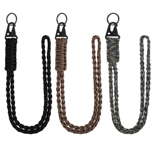 3 Pieces Lanyard Keychains, Paracord Lanyard, Heavy Duty Braided Paracord, Braided Wrist Strap, Necklace Whistles Straps, Men Nylon Rope for Necklace, Keyring, Camera Wall(Black, Brown, Green)
