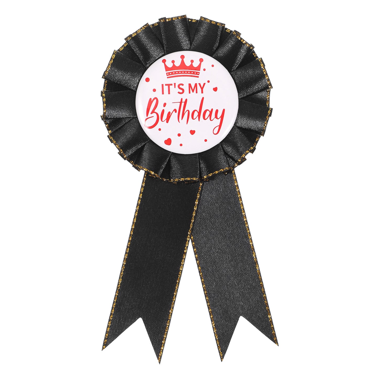 Birthday Ribbon Badge Brooch Black Fabric Birthday Corsage Satin Tinplate Badge Pin for Girls Women Men Party Decorations Gifting Party Favors