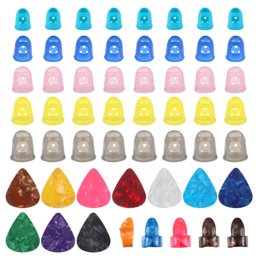 40PCS Silicone Guitar Finger Tip Protectors Multicolor Fingertip Protection Covers Caps Finger Guard Protectors with 10PCS Guitar Picks & 5PCS Thumb Fingers Picks for Guitars Instrument Players Sewing