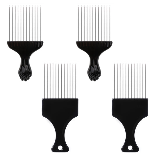 4 PCS Metal Hair Pick, Metal Afro Pick Combs for Women, Afro Picks for Men, Afrocomb Beard Picks for Hair Curly Hairs Detangling Styling and Lifting Tool