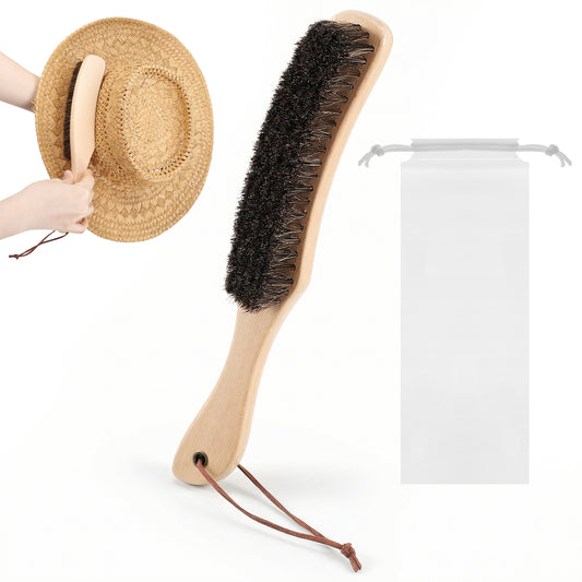 Cowboy Hat Brush Felt Hat Brush Horsehair Brushes for Cleaning Lint Brushes Remove Dust and Hair for Suede Wool Coats Suits Clothes Shoes Furniture Wood Handle with Storage Bag