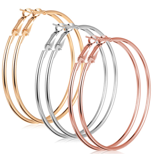 3 Pairs Stainless Steel Big Hoop Earrings for Women Gold Silver Rose Gold 2.3 Inch Large Circle Hoop Earrings