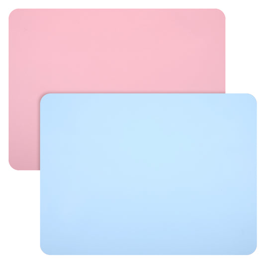 2PCS Silicone Mats Non-Slip Heat Resistant Plastic Placemats Wipeable Matte Clear Countertop Protector Liner for Kitchen Baking Pastry, Table, Coffee, Crafts(40x30 cm, Blue, Pink)