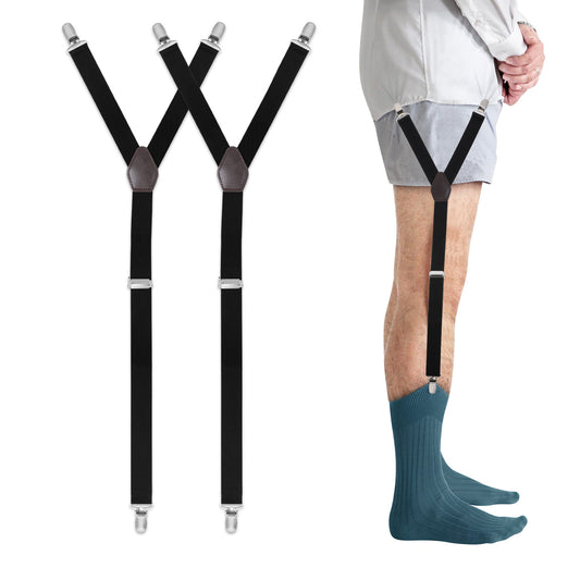 EupHHonycs 1 Pair Shirt Stay for Men Adjustable Elastic Straps Shirt Garters with Anti-slip Locking Clamps Accessories Shirts Holder Straps for Men Women Shirts(Black)