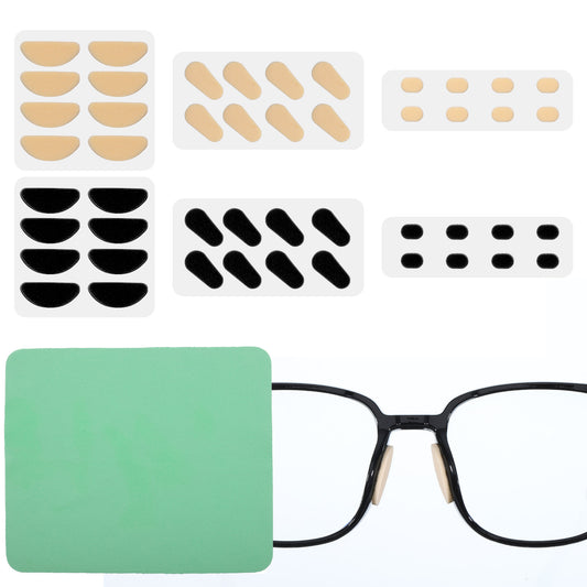 Foam Nose Pads for Glasses with 1 Pcs Green Eyeglass Cloth 24 Pairs Glasses Support Noses Pads Soft Foam Self-Adhesive Nose Pad Two Thicknesses Nosepads Sponge Anti-Slip Noses Pad for Sunglasses