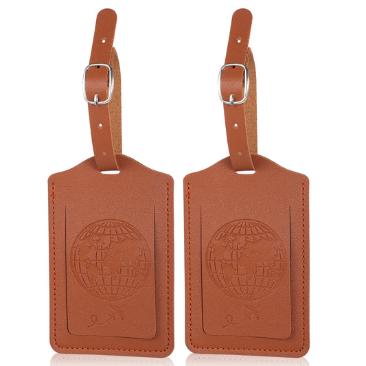 2 Pack PU Leather Luggage Tags for Suitcase, Travel Tag for Luggage