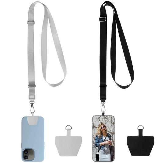 Xelsluthe 2 Pack Universal Phone Lanyard, Adjustable Neck Strap with Tether Tab Patches, Nylon Phone Strap Compatible with Most Smartphones, Black Grey