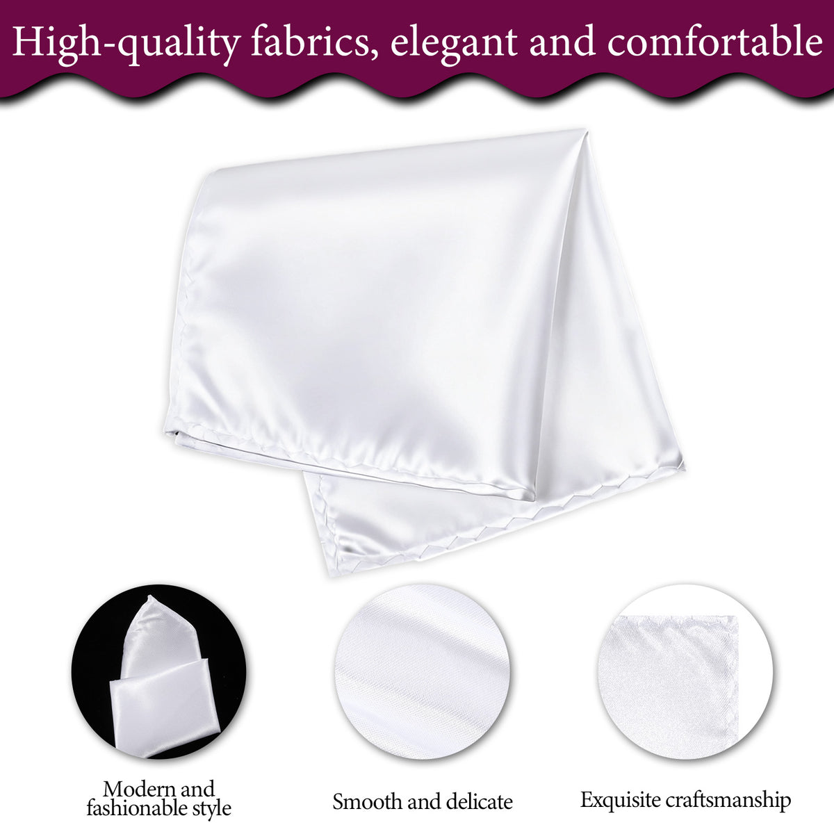 Zyghjort White Pocket Square, 10 Pcs Solid White Handkerchiefs for Men Satin Hankies for Suit Party Daily Christmas Father's Day Gifts