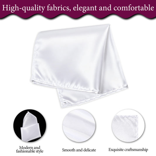 Zyghjort White Pocket Square, 10 Pcs Solid White Handkerchiefs for Men Satin Hankies for Suit Party Daily Christmas Father's Day Gifts