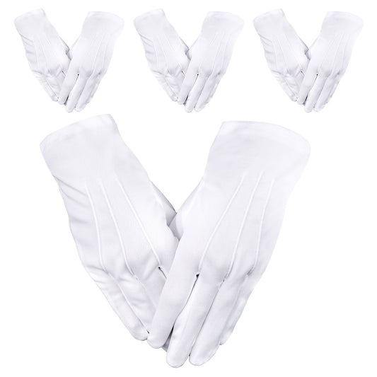 4 Pairs Adult Uniform Gloves, White Gloves Dress Glove Formal Gloves for Women Men Marching Band Cosplay Costume