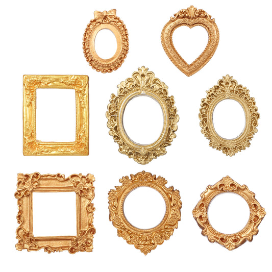 8 Pcs Vintage Mini Frames Miniature Picture Frames Mini Gold Picture Frame Antique Resin Oval Rectangle Wall Hanging for DIY Jewelry Display Christmas Wedding Holiday Party Home Hotel Decor