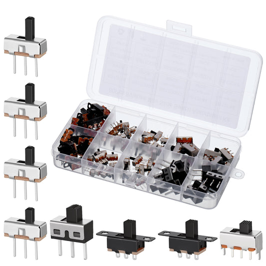 80PCS Spdt Slide Switch Set, Mini Micro Switch 1p2t 2 Position 3 Pin Vertical Panel Mount Toggle Switches, Assortment Kit for Pcb