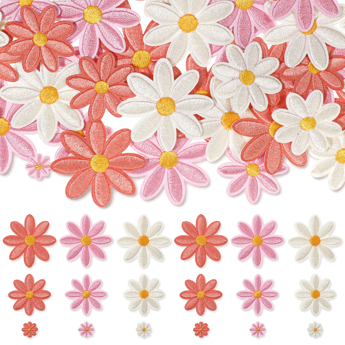 60 PCS Daisy Flower Iron on Patches 3 Sizes Floral Iron on Patches Tiny