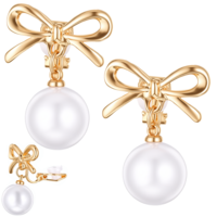 Clip On Pearl Earrings for Women Gold Bow Pearl Drop Earrings Lightweight Non Piercing Hoop Ear Clips for Bridal Women Gifts
