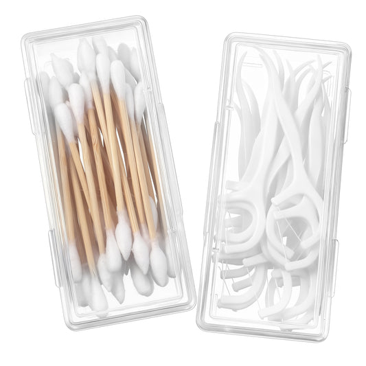 Ezymivs 2PCS Cotton Swab Holder for Travel, Floss Picks Case, Portable Small Dental Floss Holders, Cotton Swab Boxs Travel Storage Case, Dental Toothpick Holder for Cottons Buds Hair Ties Flosss