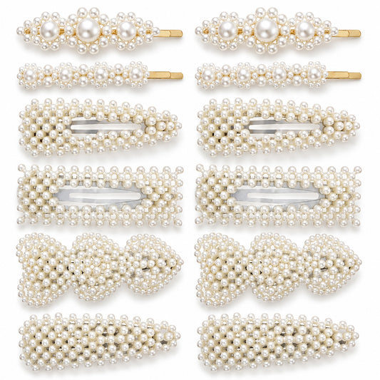 12PCS Pearl Barrettes for Women Pearl Barrette Pearls Clips for Hair