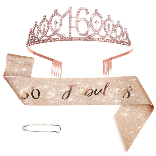 16th Birthday Decorations for Girls, 16th Birthday Gifts for Girls Including 16 th-Birthday Crown/Tiara＋Sash for Women＋Pearl Pin, 16th-Rhinestone Crown Kit (Rose Gold)