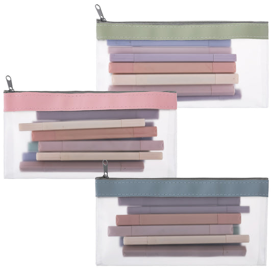 KALIONE 3 Packs Clear Pencil Case with Zipper Pencil Pouch Small Pencil Bag Clear Pouch Sets, Portable Desk Organizer Pencil Pouch for School Office, Clear Makeup Pouch Money Organizer