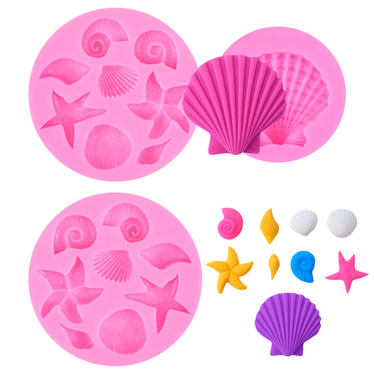 3pcs Marine Theme Silicone Fondant Mold Under The Sea Candy Molds Animal Silicone Molds are in The Shape of Shark Shell Starfish Coral Turtle Crab Conch for Chocolate Mold and Cupcake Decoration