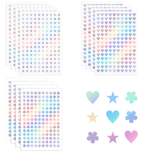 1800 PCS Tiny Star Stickers Holographic Stickers Self-Adhesive Mini Star Stickers for Kids Reward, Rainbow Small Flower Heart Stickers for Kids Reward Stickers Glitter Stickers for Classroom Reward