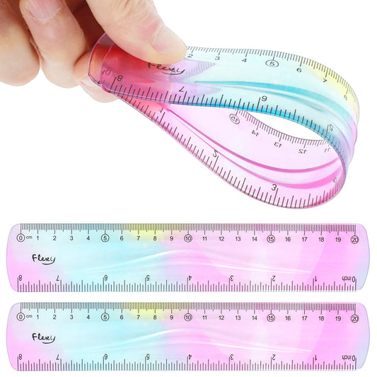 2pcs Flexible Ruler, 8 inch Bendable Ruler, Soft Plastic Shatterproof Straight Edge Ruler, Clear Gradient Colored Ruler with Centimeter for School Classroom Office Kids & Adults Home Supplies