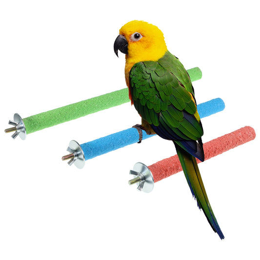 3 Pcs Parrot Perches, Wood Bird Cage Perch Stand Pet Toy Paw Grinding Stick Bird Platform Cage Accessories for Small Medium Birds Like Budgies Parakeet Cockatiel Conure Lovebird Canary (Colorful)
