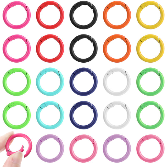 24 Piece Colorful Metal Spring O Rings 23mm Round Spring Snap Clip Keyring Buckle Hooks DIY Accessories for Keychain Handbag Purse Bag(12 Colors)