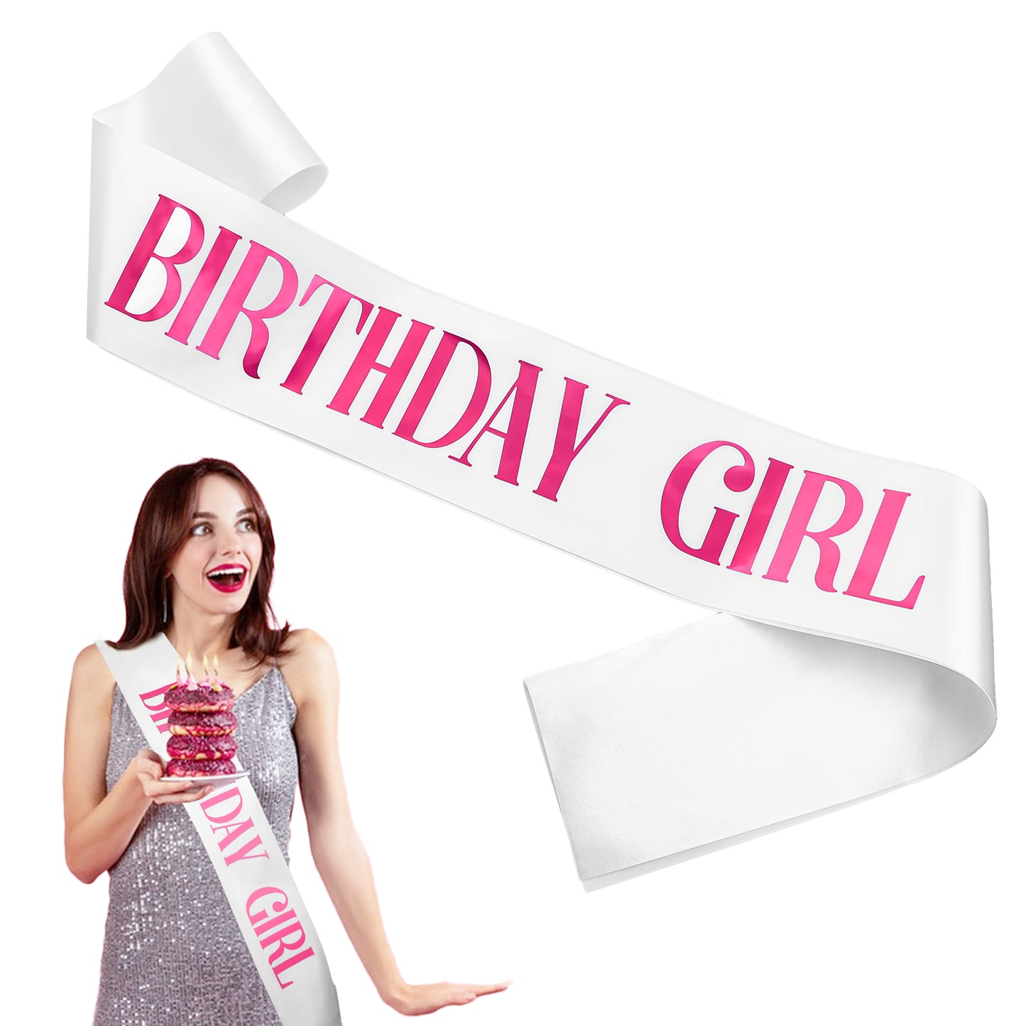 'Birthday Girl' Sash with Pink Foil Sweet 16th 18th 20th 21st 30th Fun Birthday Favors Soft Satin White Sash for Women Birthday Girl Sash Birthday Sash for Girls