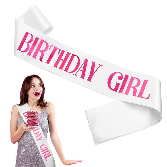 'Birthday Girl' Sash with Pink Foil Sweet 16th 18th 20th 21st 30th Fun Birthday Favors Soft Satin White Sash for Women Birthday Girl Sash Birthday Sash for Girls