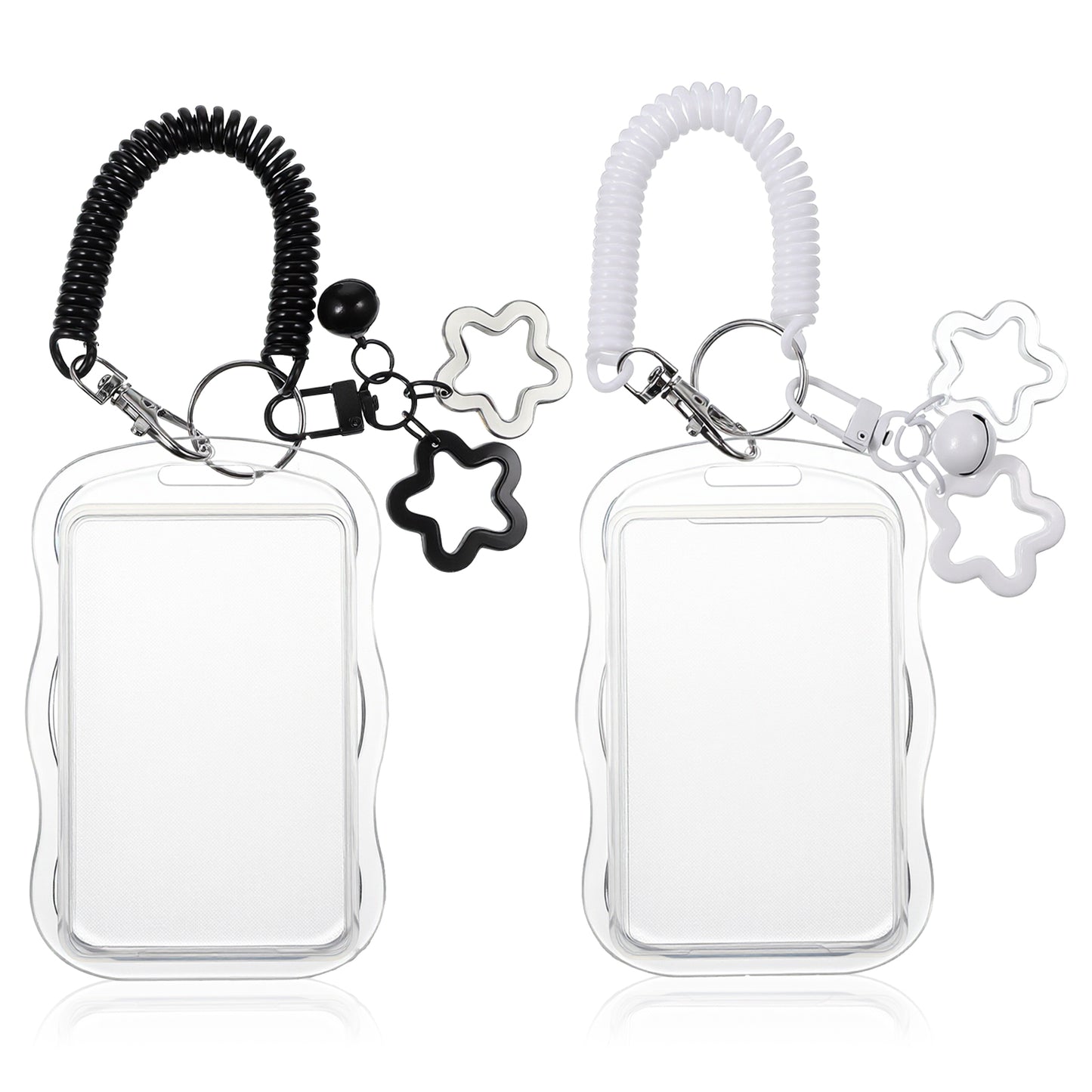 2 Pcs Cute Photocard Holder Keychain Star Wave Design Card Holder Keychain Transparent Photo Keychains Holders for Bus Card Photo Protector Bag Backpack (White and Black)