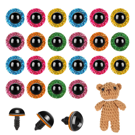 120 PCS Glitter Safety Eyes for Amigurumi with Washers 12mm Craft Crochet Eyes Amigurumi Eyes Plastic Eyes for Crochet, Stuffed Animal Eyes Colored Safety Eyes for DIY of Puppet Plush Stuffed Animals