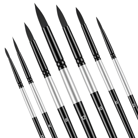 Round Pointed Tip Paint Brushes Set 7 Pcs Artist Paintbrushes Round Watercolor Paint Brush Set Nylon Hair Art Paints Brush for Acrylic Watercolors Gouache Inks Oil Tempera Craft and Detail Painting