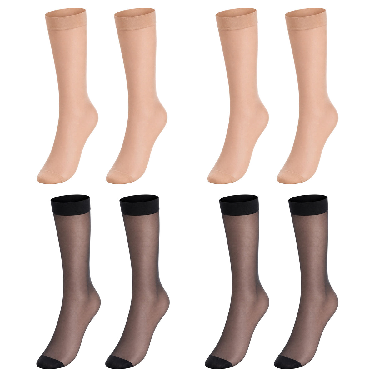 Zyghjort Knee High Nylons for Women, 4 Pairs Sheer Knee High Stockings