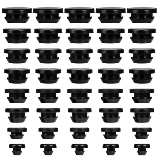 40Pcs Rubber Plugs for Holes Assorted Sizes, Black Rubber Stoppers Grommets Box Silicone Round Hole for Car Wiring Furniture Suitable For 0.16" 0.22" 0.3" 0.31" 0.33" 0.35" 0.37" 0.41" Inner Diameter