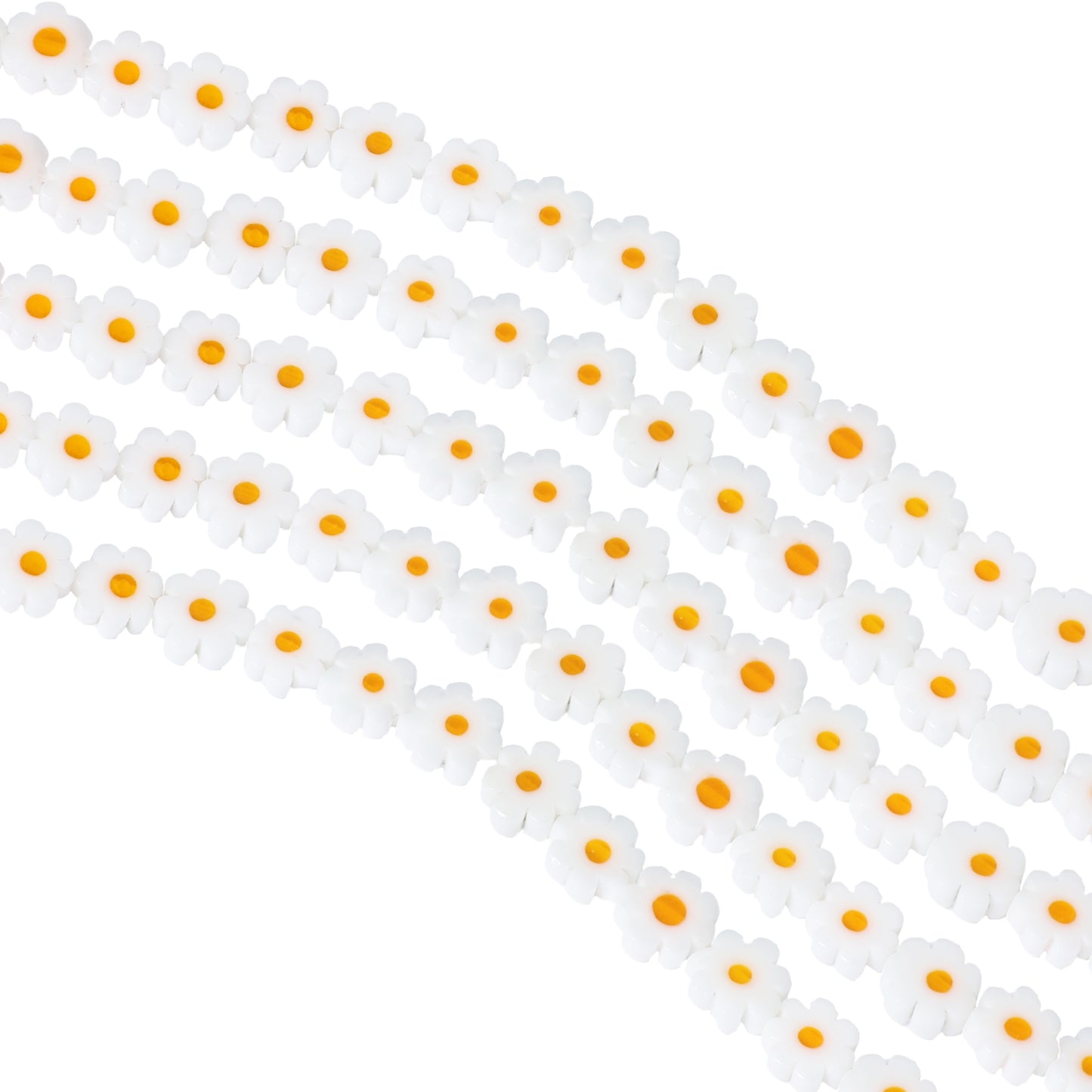 Handmade Daisy Glass Beads, 60 Pcs Small Daisy Beads White Flat Flower Spacer Bead with Hole for DIY Bracelets, Earrings, Necklace (6mm)