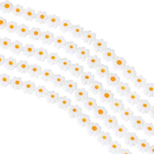 Handmade Daisy Glass Beads, 60 Pcs Small Daisy Beads White Flat Flower Spacer Bead with Hole for DIY Bracelets, Earrings, Necklace (6mm)