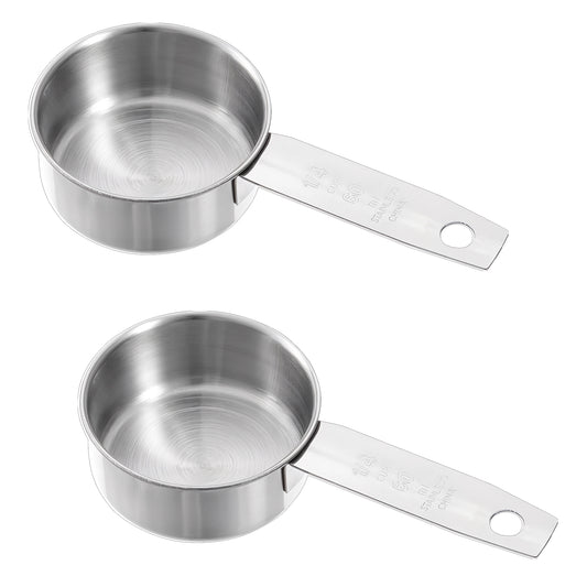 2 Pcs 1/4 Inch Cup Scoop, 60 ml 2 oz Stainless Steel Measuring Cup Metal Coffee Scoop Cat Food Scoops for Wet and Dry Ingredients Cooking Baking Kitchen, Dishwasher Safe