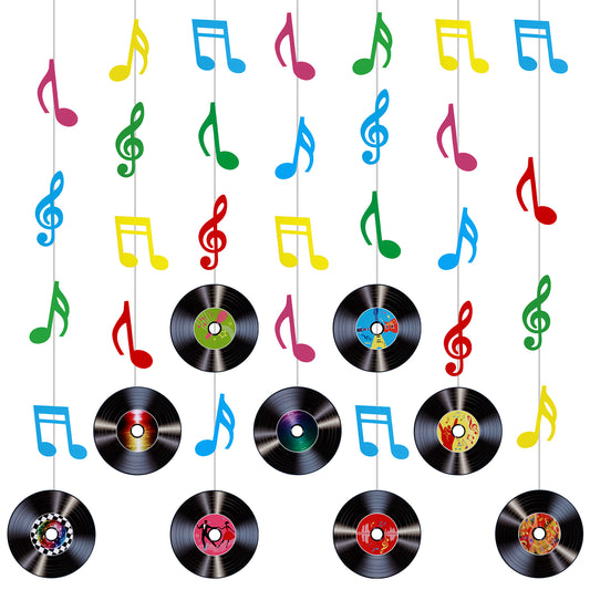 9 Pcs Record Decorations, Musical Note Record Hanging Swirls Music Record Hanging Swirls Ceiling Decor for Music Birthday Party Supplies Room Wall Decor