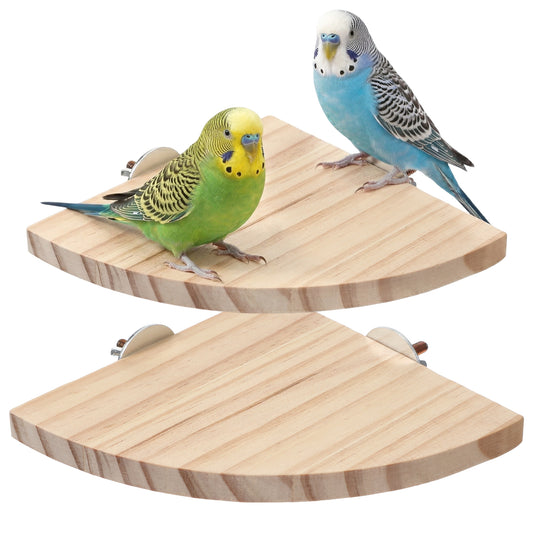 2 Pack Bird Platform Wood Flat Perches for Bird Cages Fan Shape Birds Cage Platform with Stainless Steel Washers for Birds Cages Corner Shelf Parrots Hamster Gerbil(5.1inch, 6.7inch)