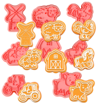8 Pcs Farm Animal Cookie Cutter Set, Plastic Cookie Stamps for Biscuits, Cookie Cutters Shapes Baking Set, Cute Cookie Cutters for Kids for DIY Holiday Party Baking, Farm Animal Theme