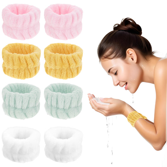 8 Pcs Women Face Washing Wristbands, Microfiber Wrist Towels for Washing Face No Drip Wrist Washband Multicolor Wrist Wraps for Girls Skin Care Prevent Liquid from Spilling Down Your Arms