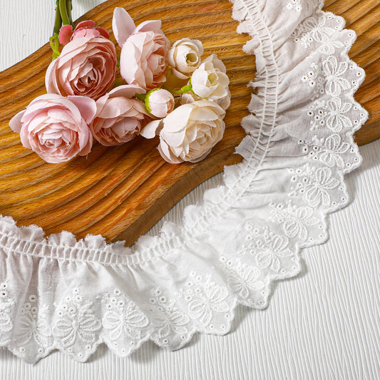 2 Yards Ruffled Ribbon Trim Ruffle Eyelet Lace Trim for Sewing Bowknot Eyelet Ribbon Cotton Lace Fabric Trims for Bridal Pets Clothes Dress Skirt Hem and Cuffs DIY Embroidery Decorations, White
