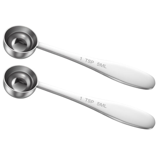 2Pcs 1TSP Tablespoon Measuring Spoon Stainless Steel Coffee Scoop Long Handle Metal Measuring Spoon 5ml Liquid Powder Measure Scooper for Ground Coffee Tea Milk Powder Sugar Kitchen Baking (Silver)