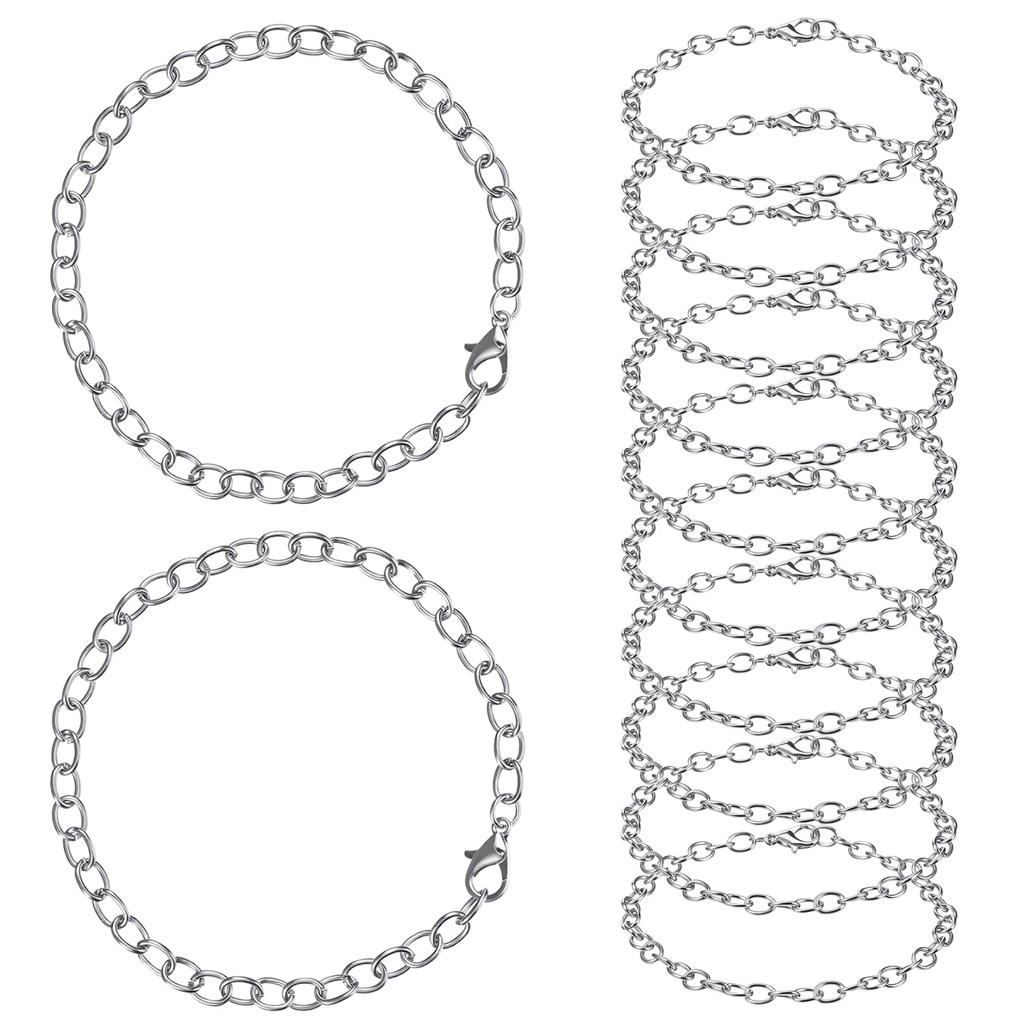 12 Pack Charm Bracelet Chain Silver Chain Bracelets with Lobster Clasps DIY Jewelry Making Bracelets Chains Metal Bracelet Link Chains Crafts Supplies for Women Men