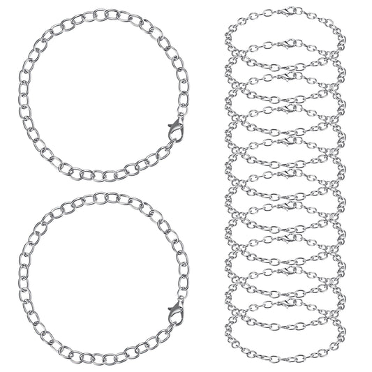 12 Pack Charm Bracelet Chain Silver Chain Bracelets with Lobster Clasps DIY Jewelry Making Bracelets Chains Metal Bracelet Link Chains Crafts Supplies for Women Men